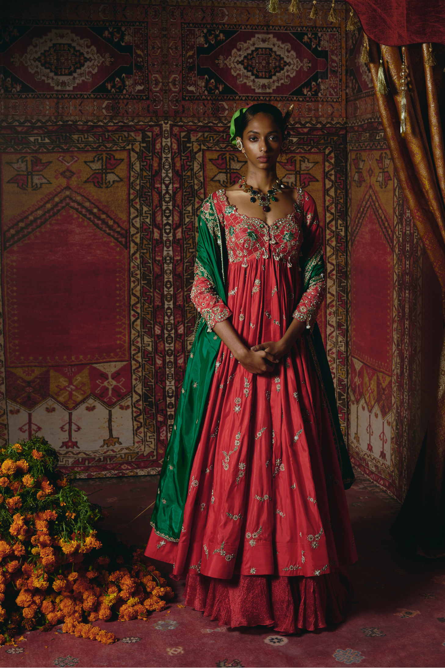 Red Open Jacket Anarkali Set