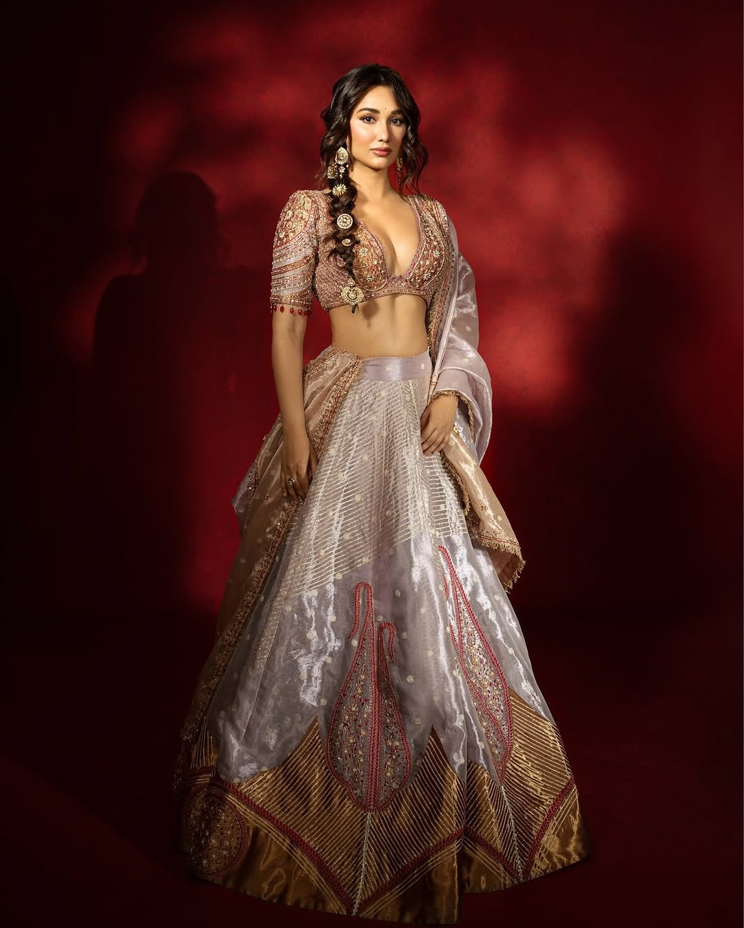 Akanksha Sharma Purple silk zari tissue lehenga set