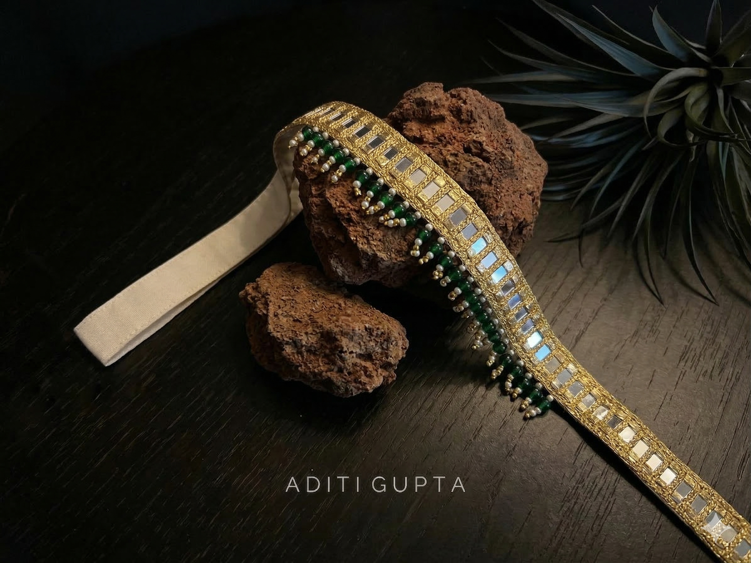 Golden embroidered mirror work waist belt