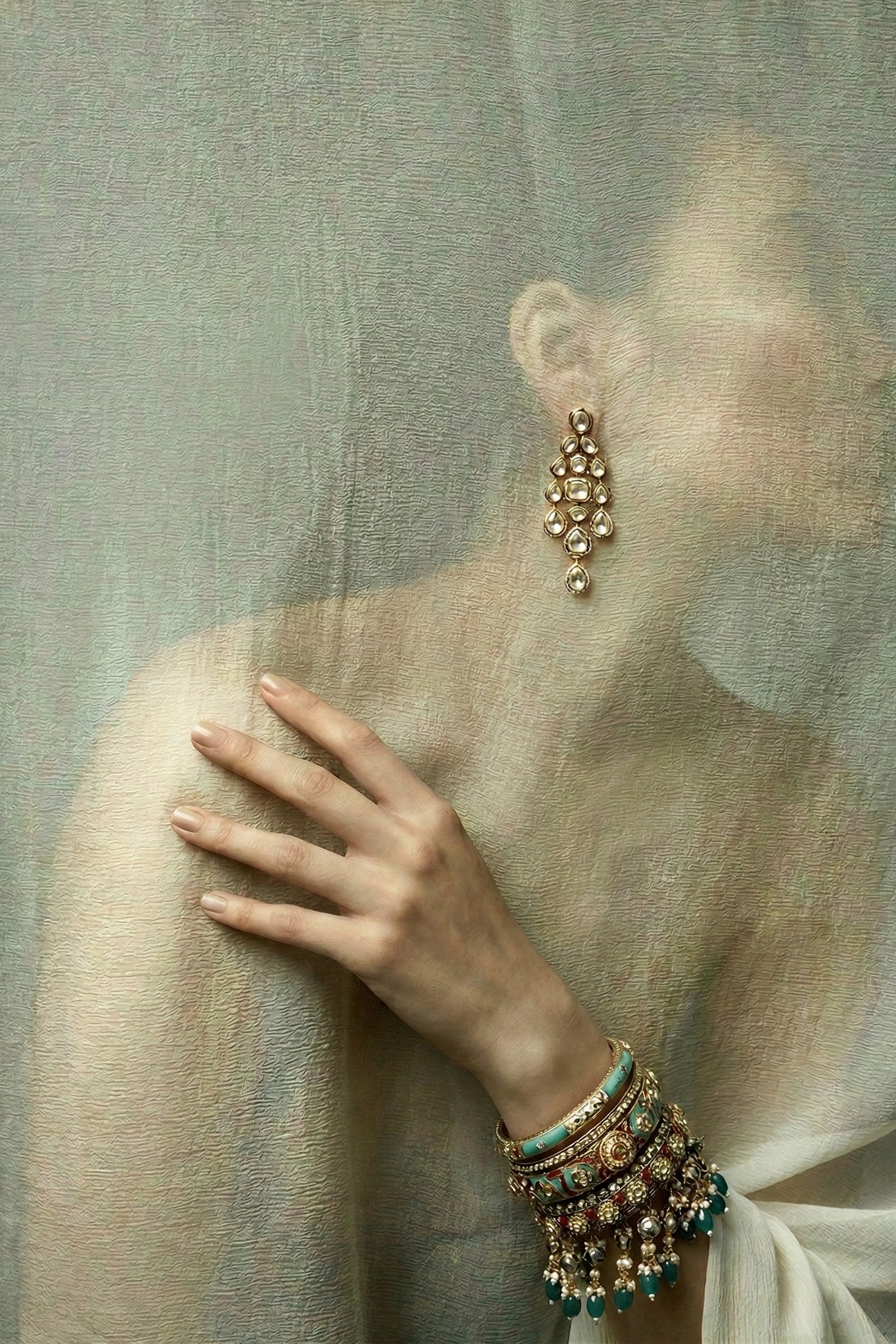 Emerald Meenakari Heritage Bangle with Pearl & Turquoise Detailing