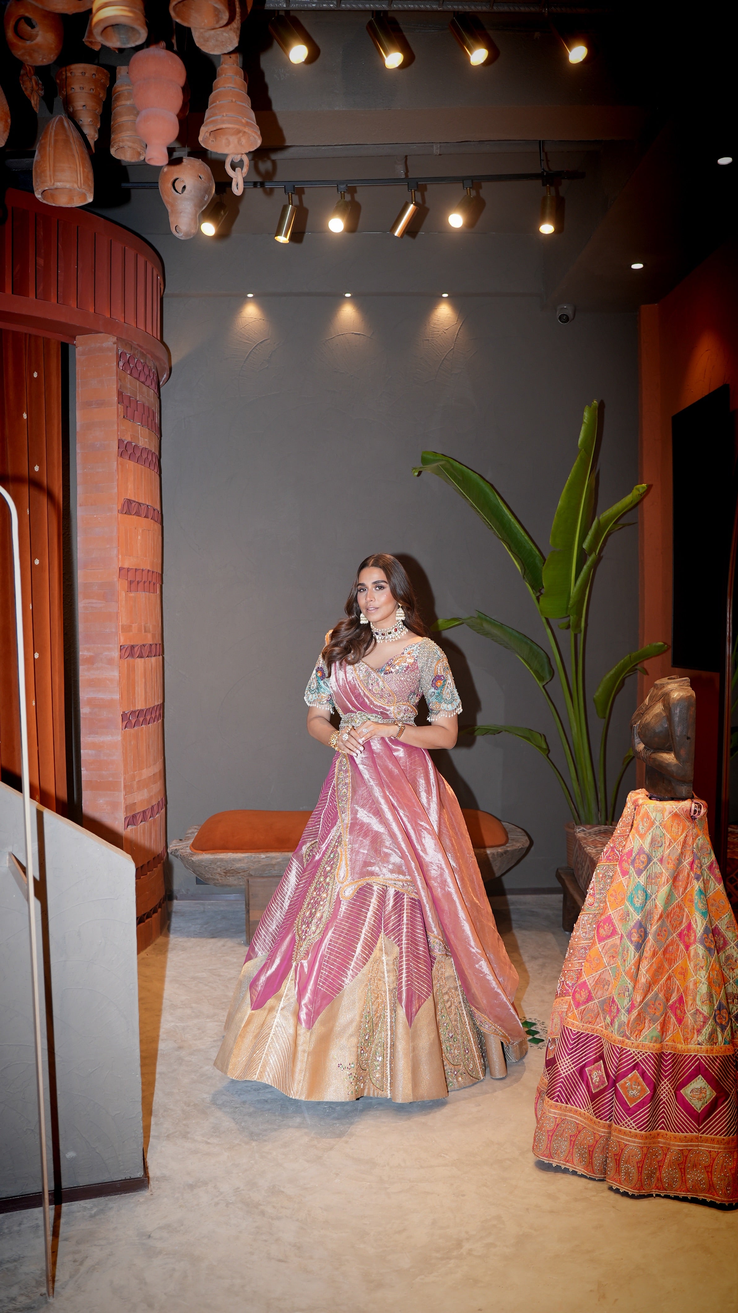 Summiyya in our Pink silk zari tissue lehnga set