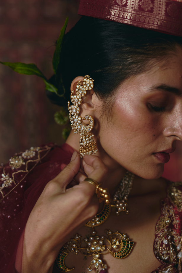 Kundan Crescent Jhumka Earrings