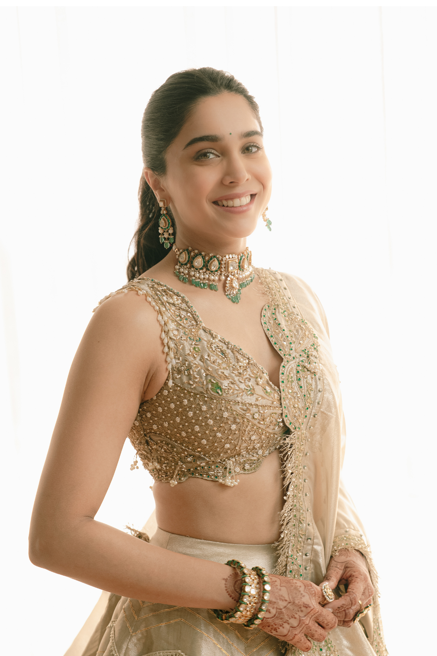 Sharwari Wagh in our Pearl gold silk zari tissue lehnga set