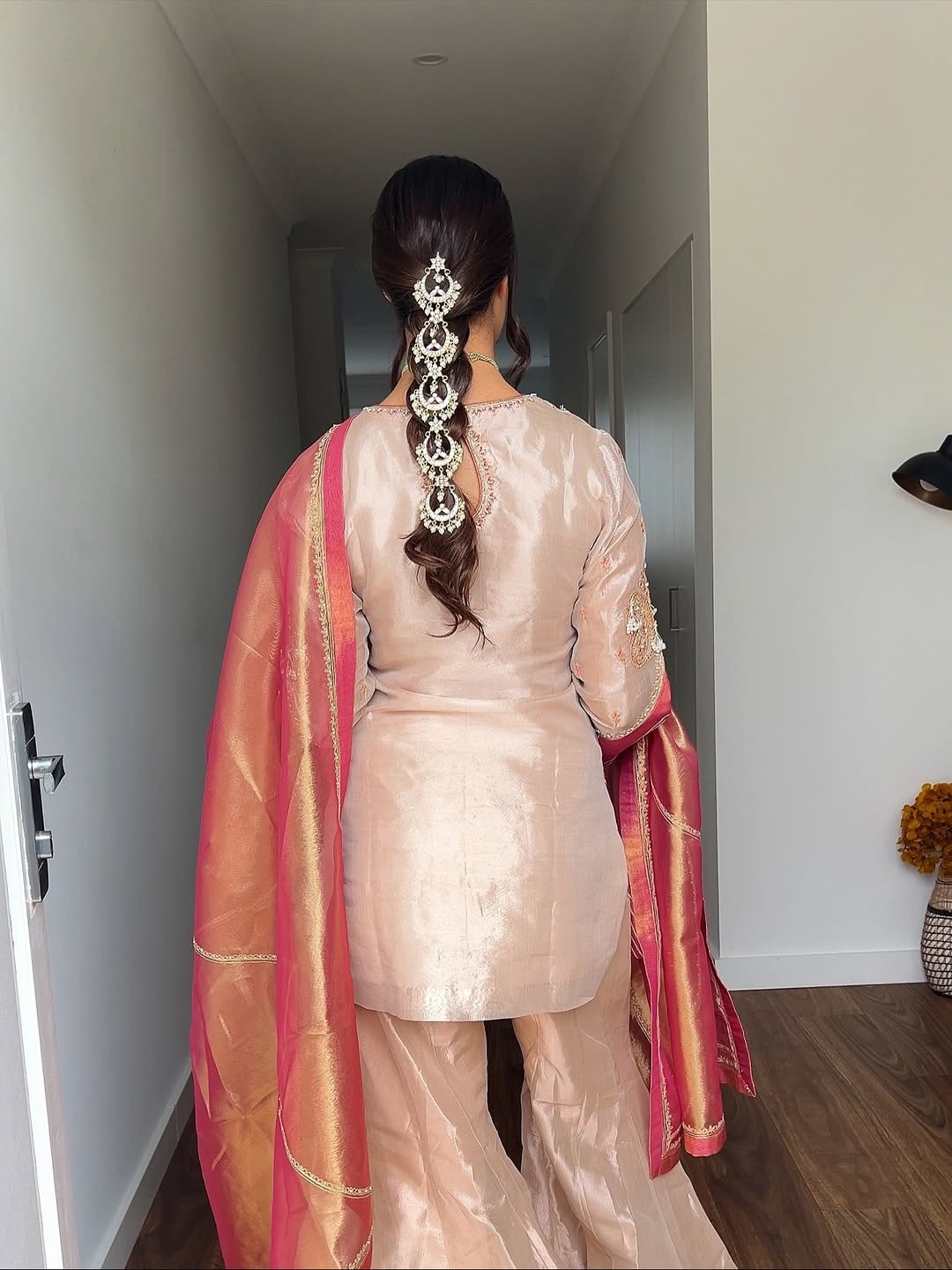 Natasha Shah in our Rose gold short kurta and sharara set