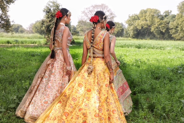 Women's Ivory Floral Banarasi Lehenga Set