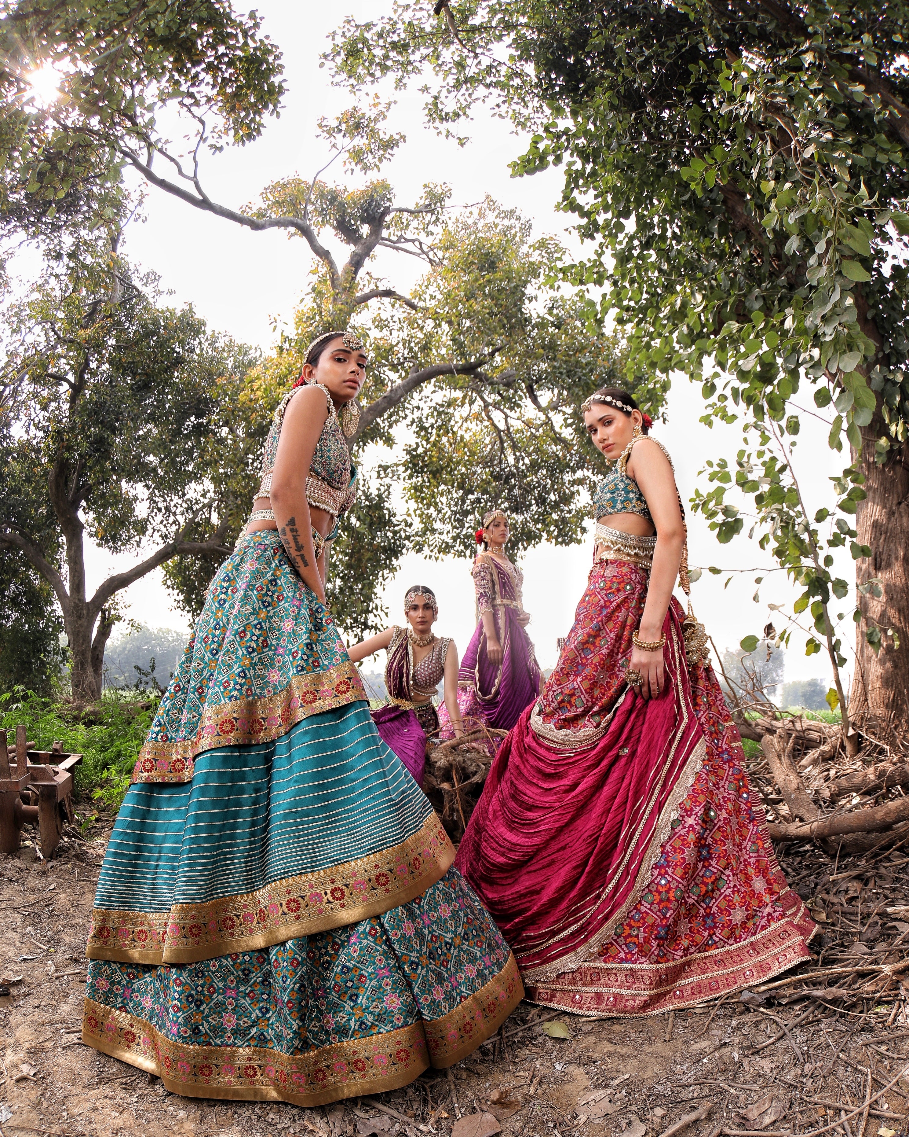 Women's Teal Banarasi Ikat Lehenga Set