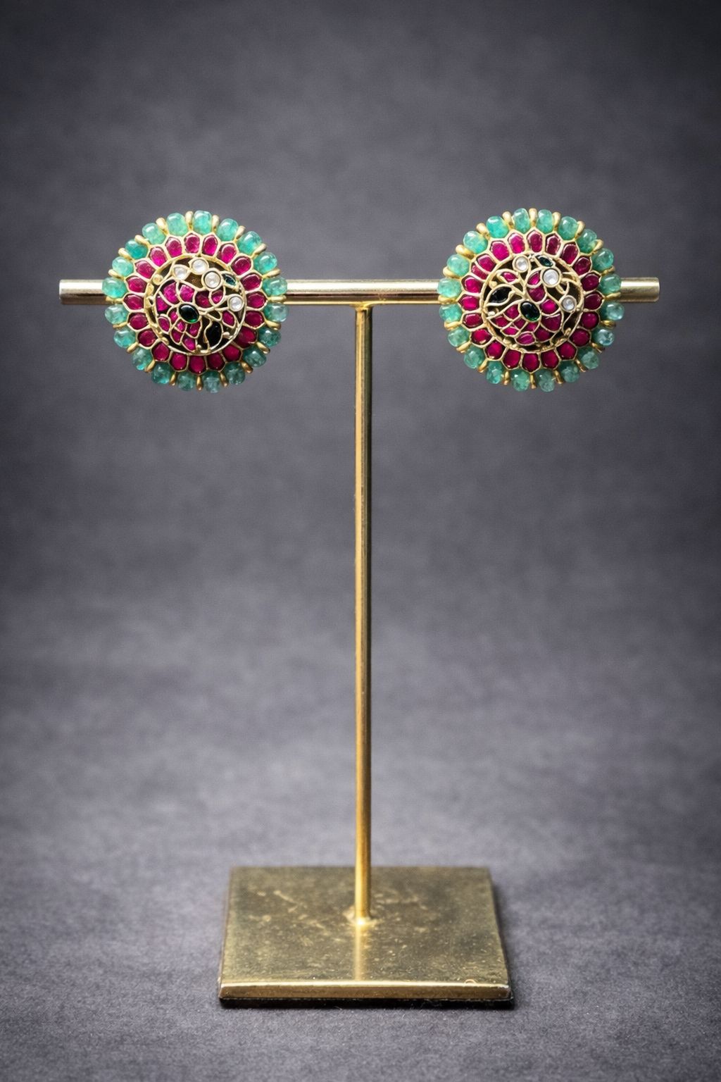 Ruby & Emerald Kundan Stud Earrings