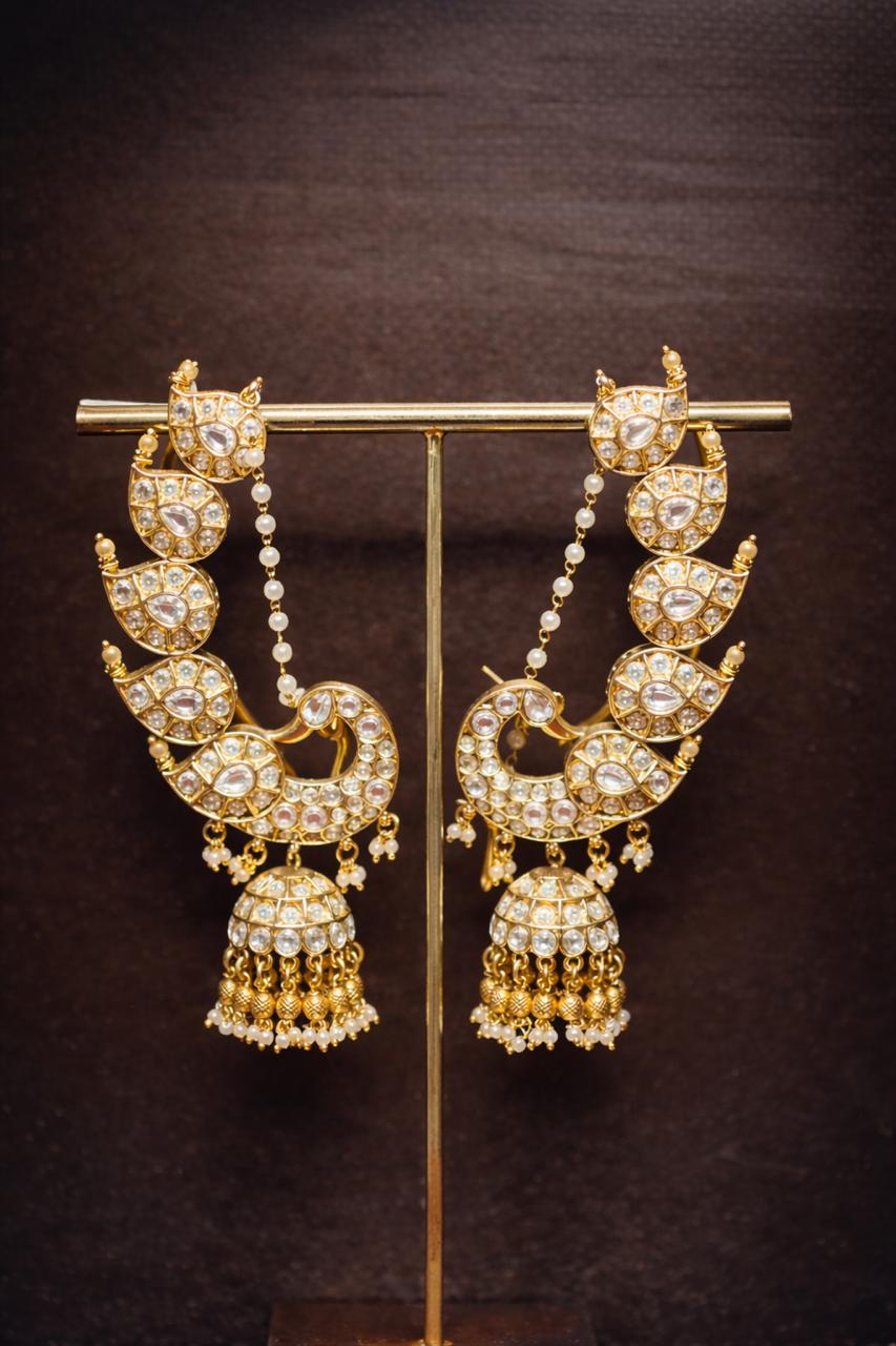 Kundan Crescent Jhumka Earrings