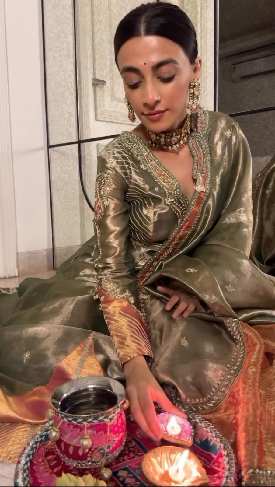 Mehak Jain in our Emerald Green tissue Anarkali with dupatta