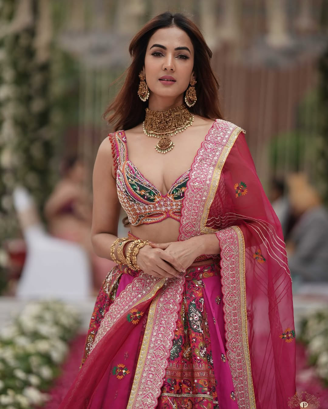 Sonal Chauhan Hot pink jacquard silk banarasi lehenga set