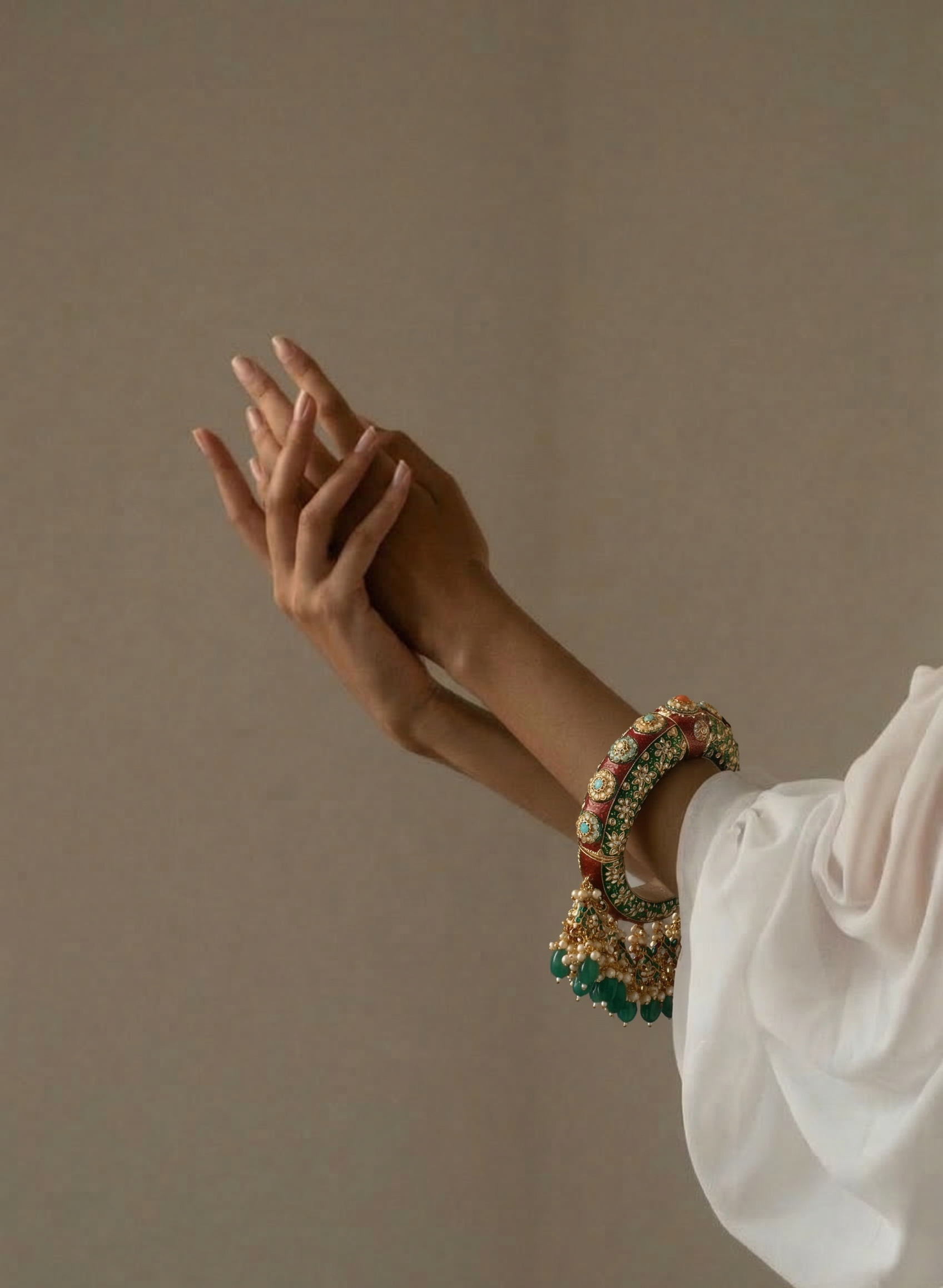 Meenakari Floral Kada with Emerald-Green Latkan