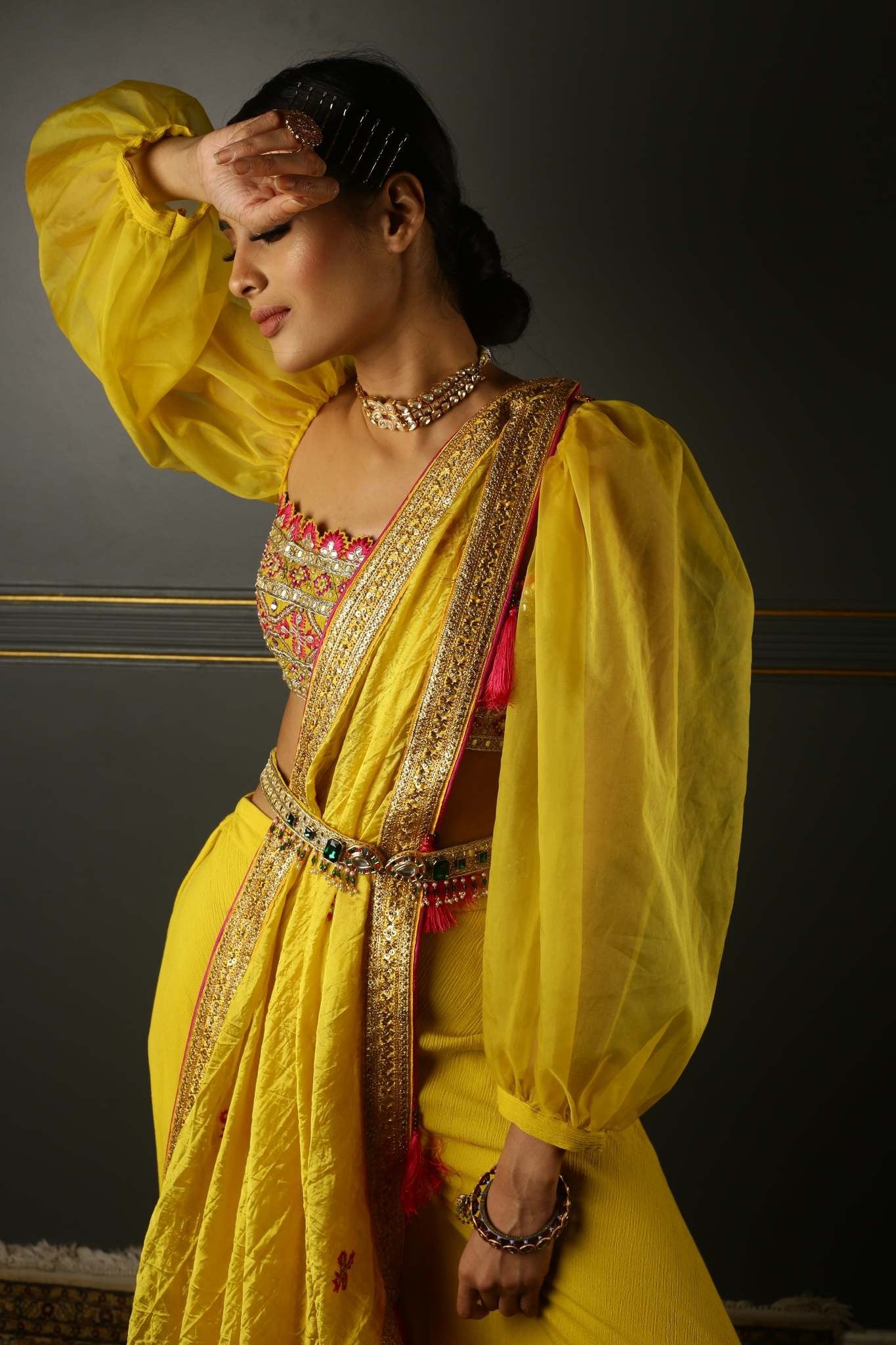 Women's Mustard Yellow Embroidered Sharara Set