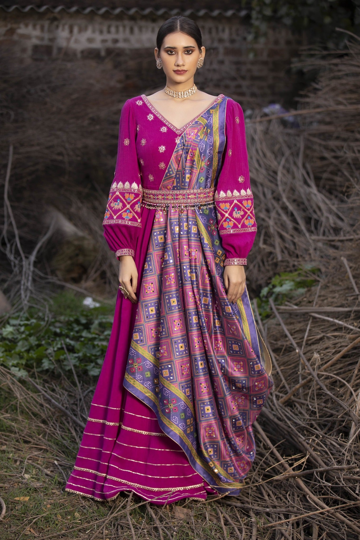 Women's Hot Pink Printed Patola Lehenga