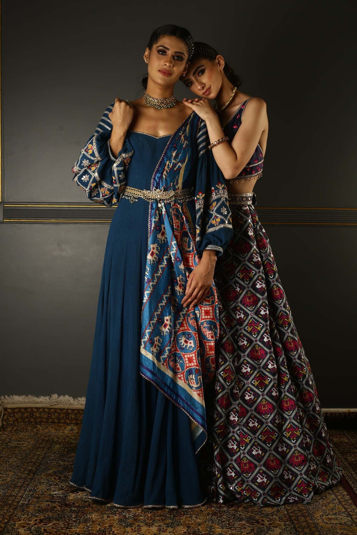 Women's Prussian Blue Embroidered Anarkali Set