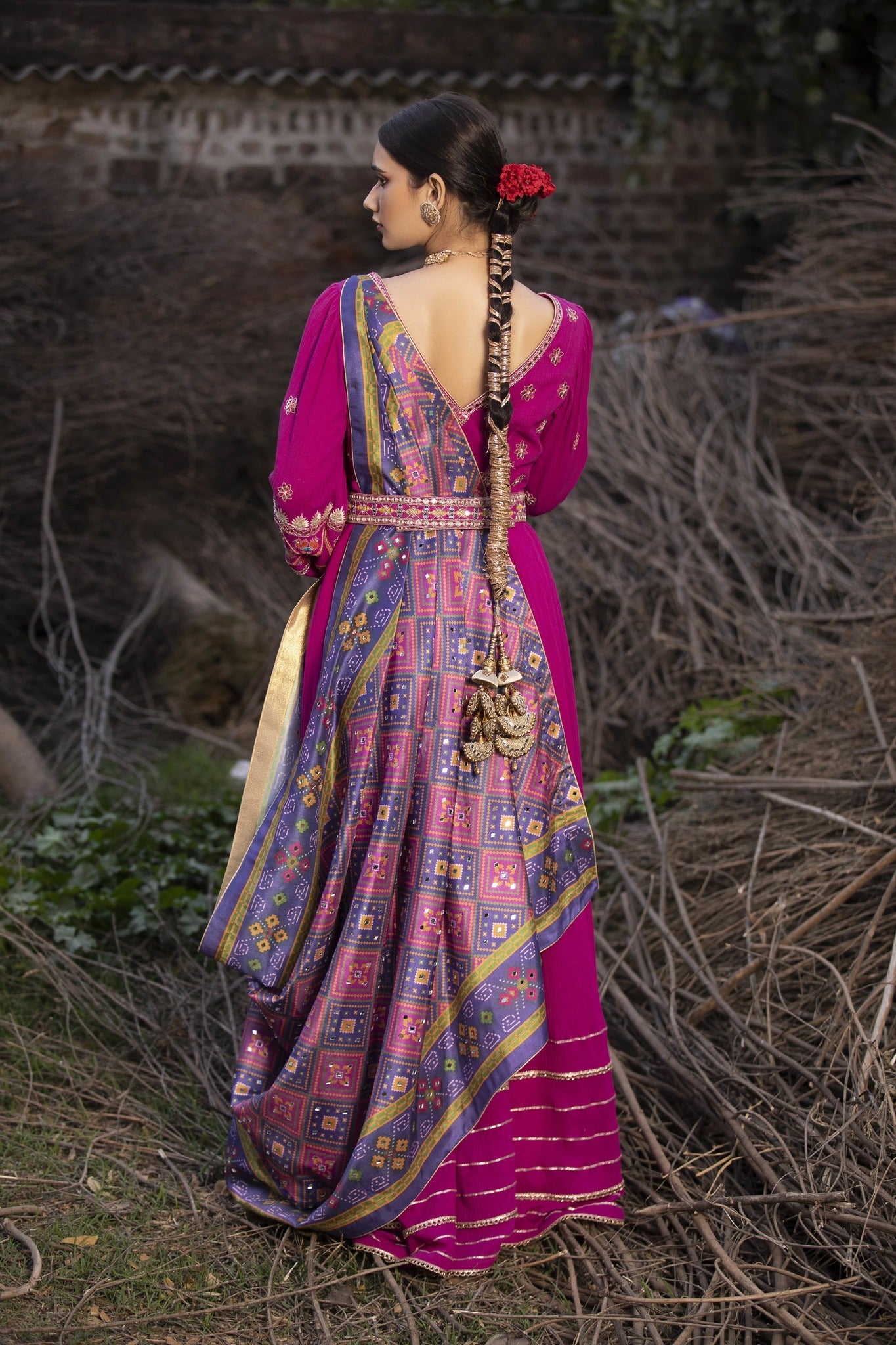 Women's Hot Pink Printed Patola Lehenga