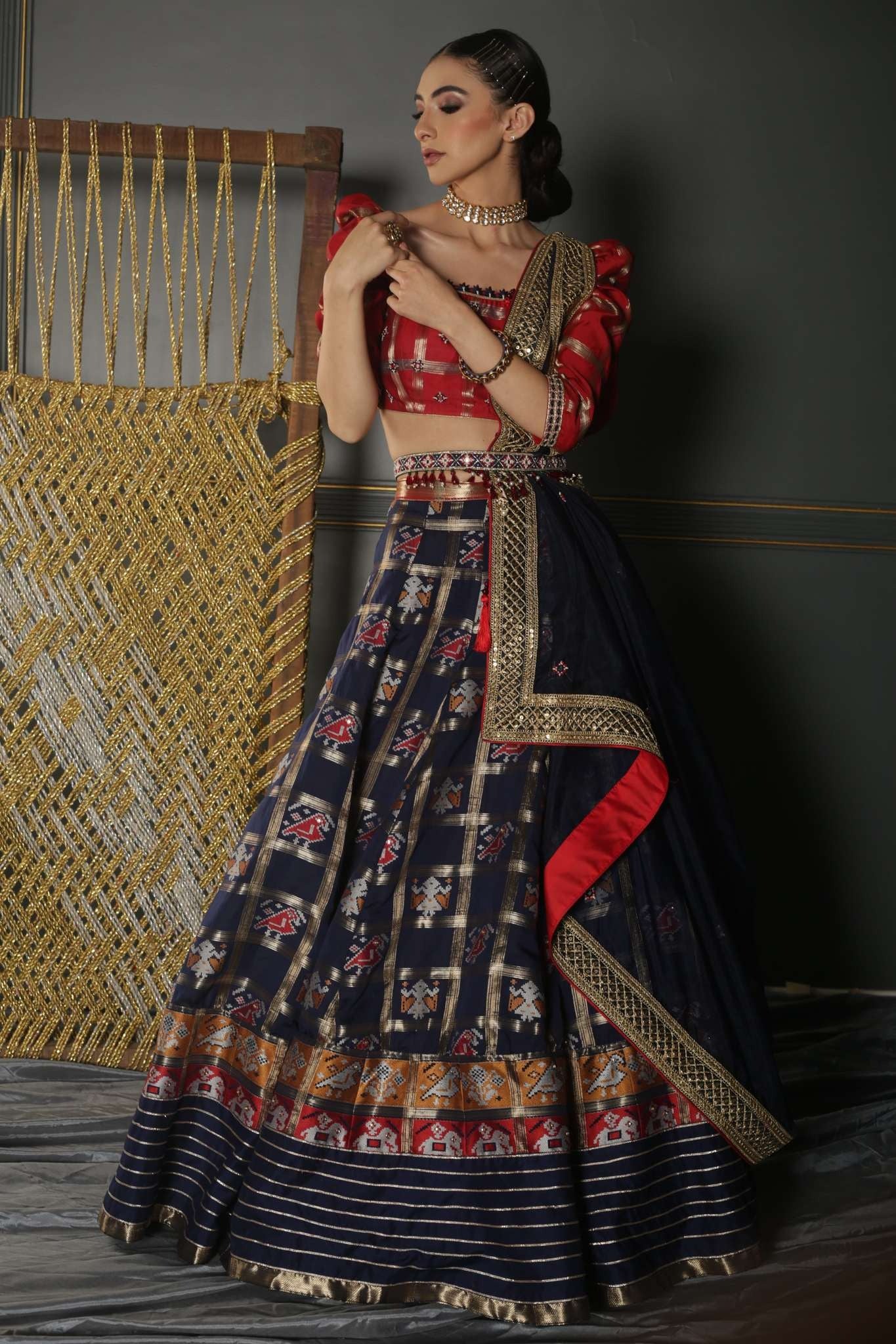  Midnight Blue woven Patola Lehenga Set 