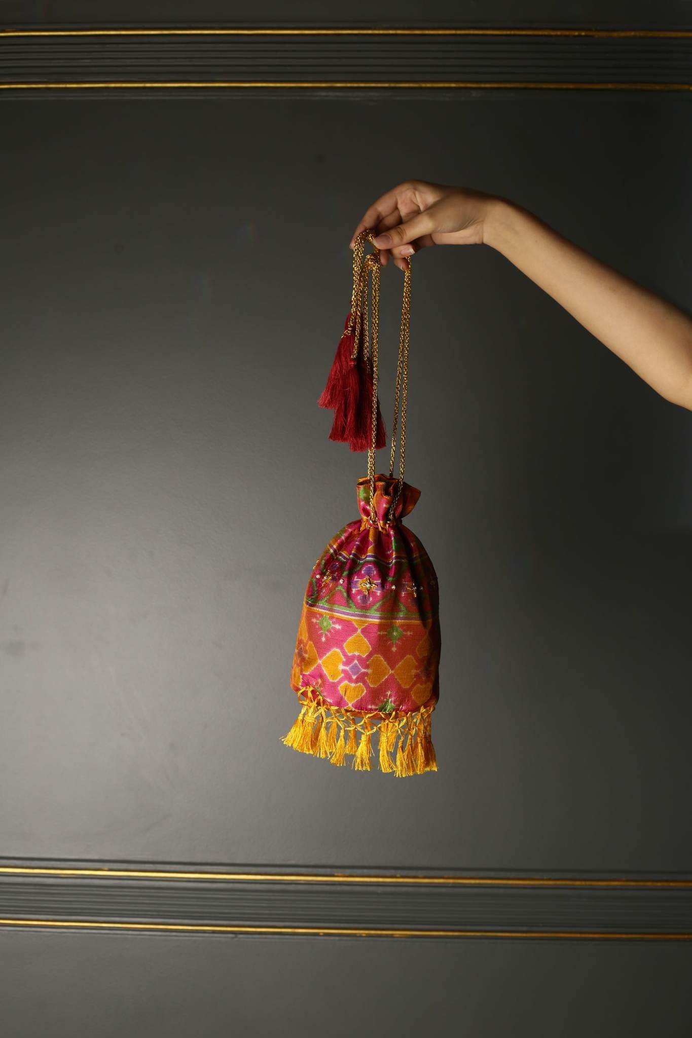 Women's Multi colored Patola Pint Potli Bag