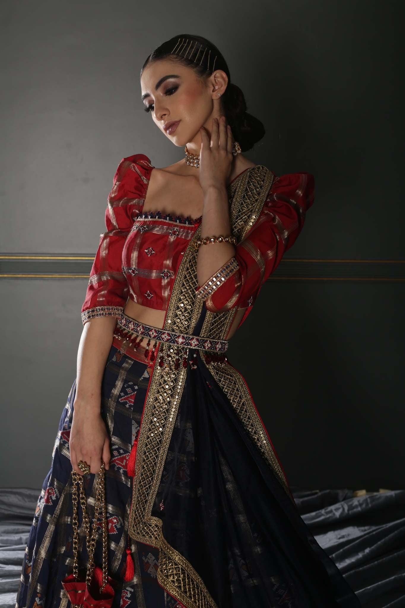  Midnight Blue woven Patola Lehenga Set 