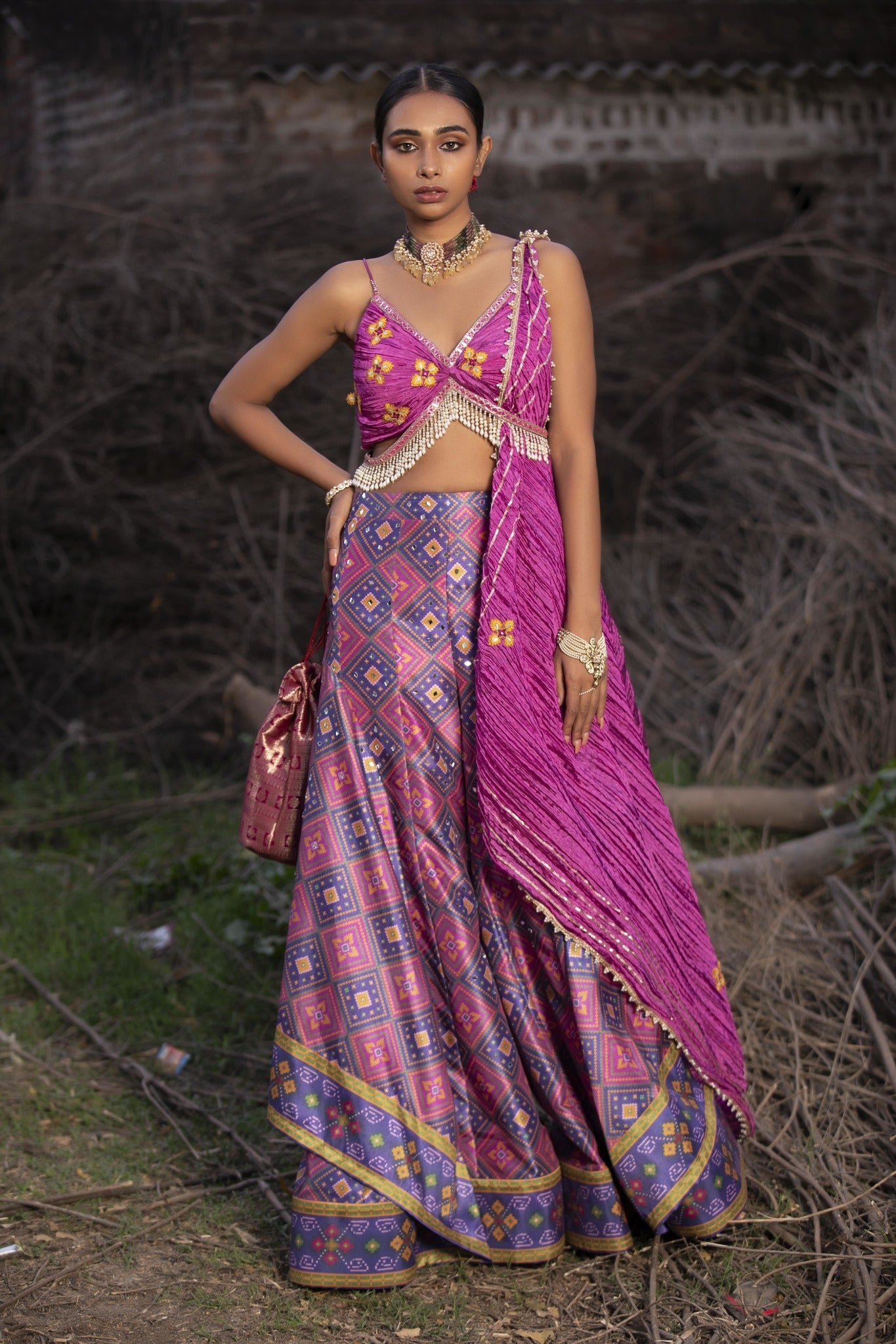 Women's Designer Hot Pink Sharara Set
