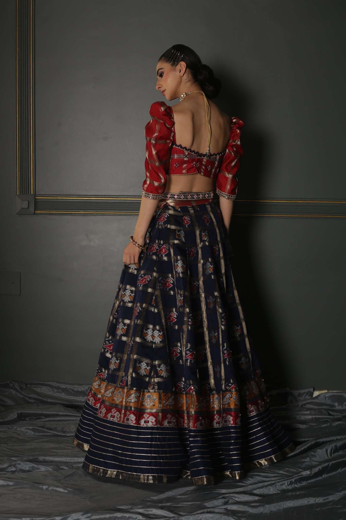  Midnight Blue woven Patola Lehenga Set 