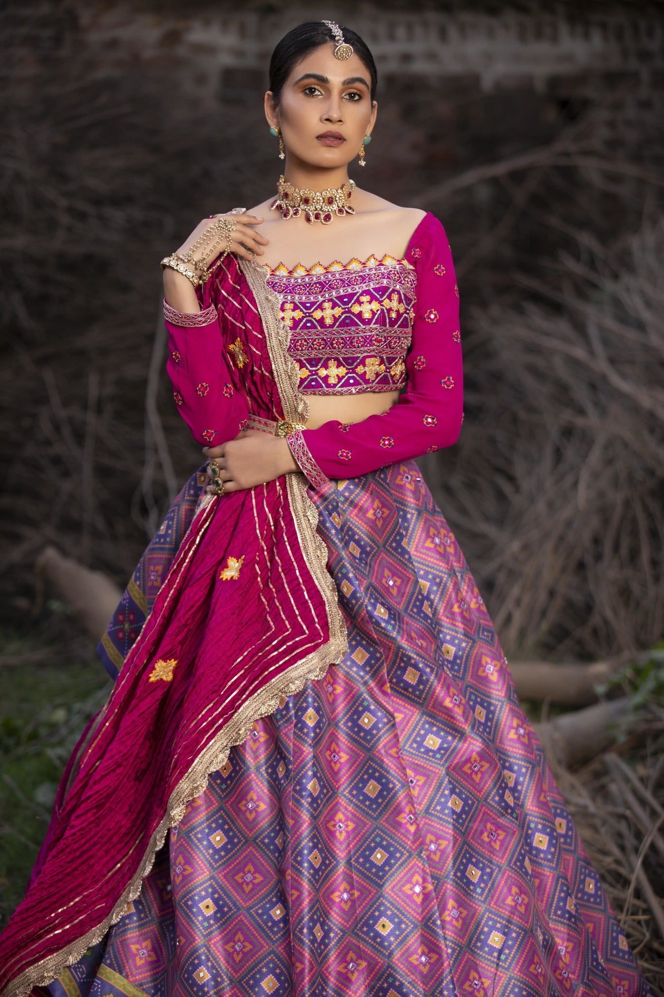 Women's Hot Pink Printed Patola Lehenga