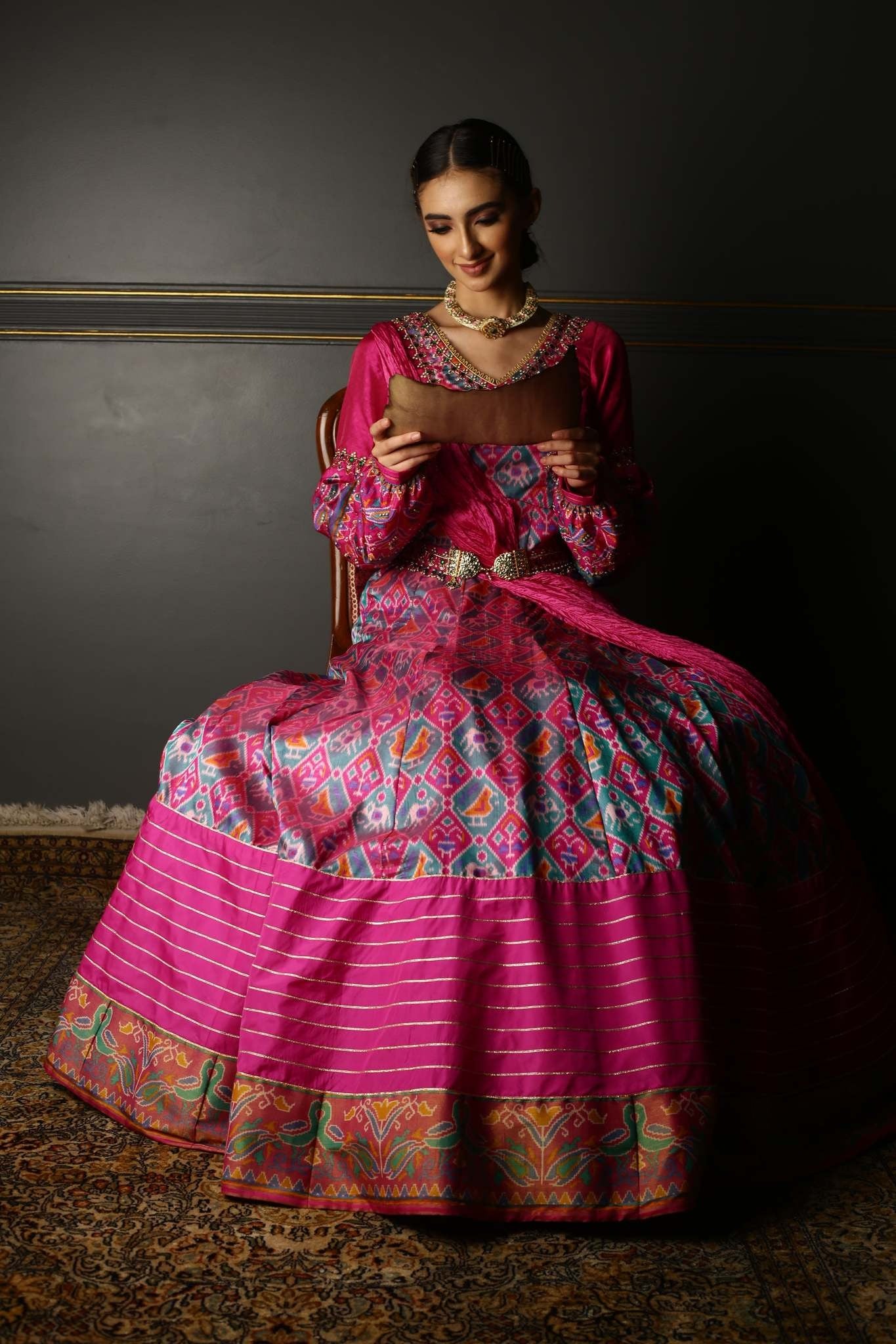 Women's Pink Patola Printed Anarkali Set