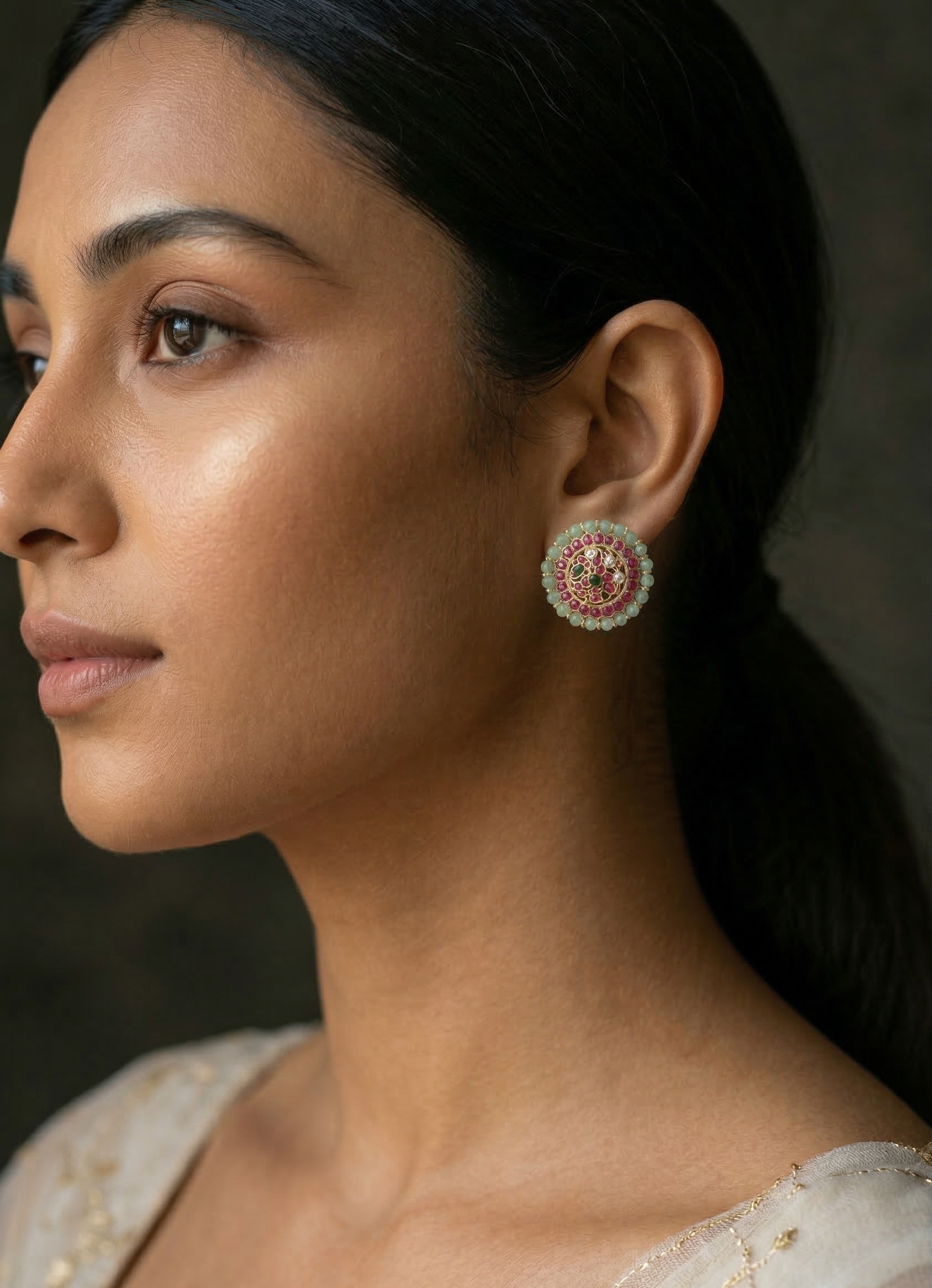 Ruby & Emerald Kundan Stud Earrings
