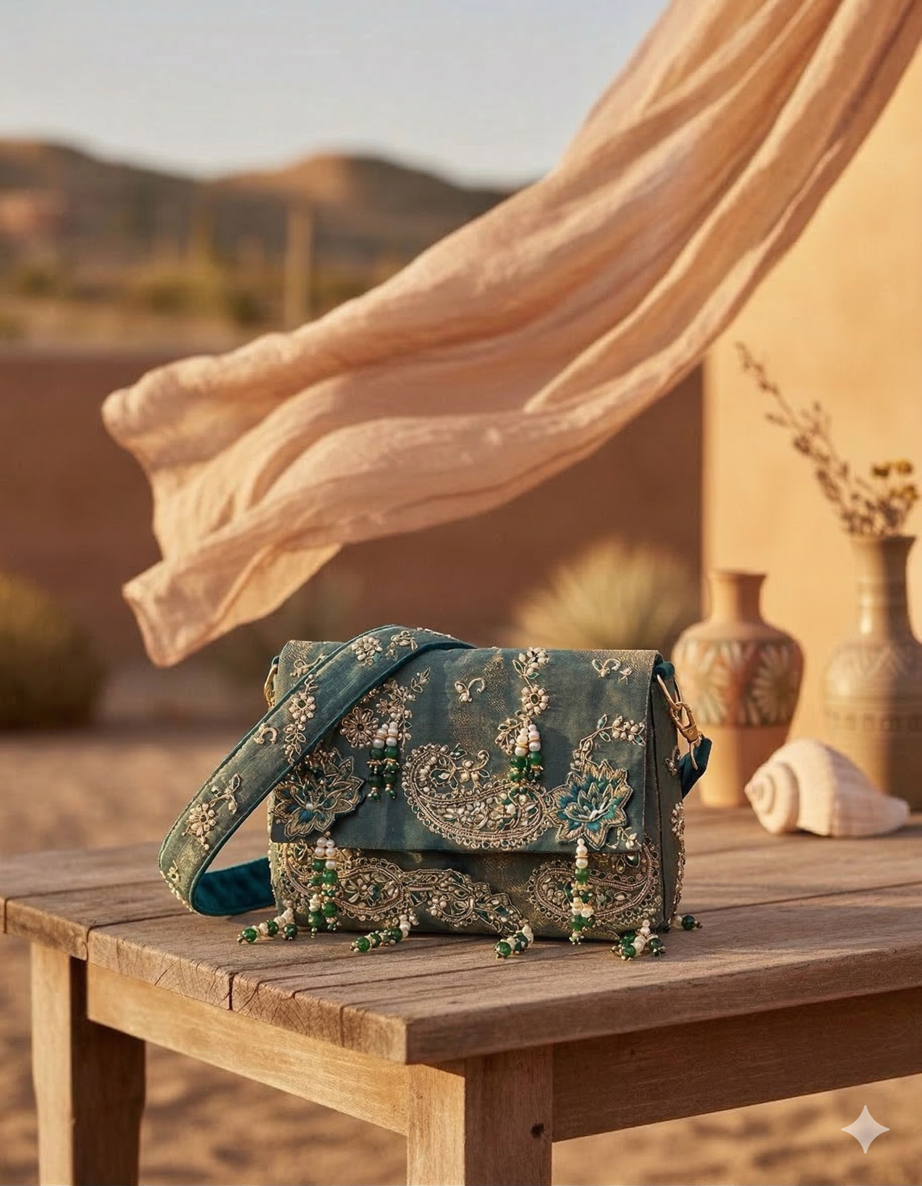 Emerald green tissue sling bag