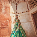 Women's Green Woven Banarsi Chanderi Lehenga