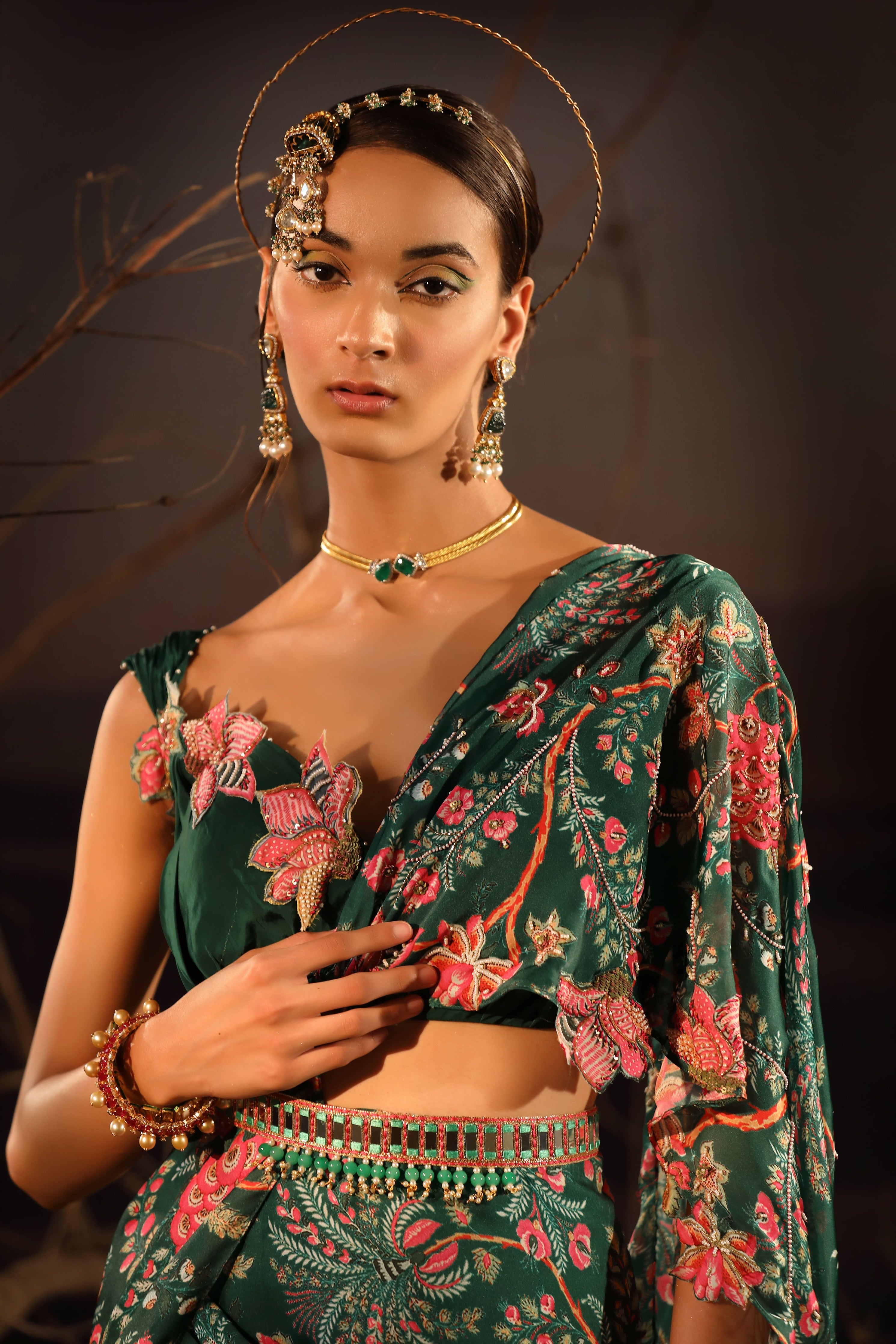 GREEN ORGANZA PALLA SAREE