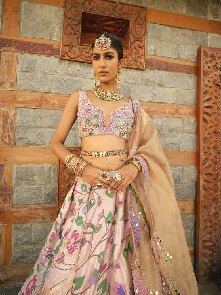 Pink Zari woven Paithani Lehnga