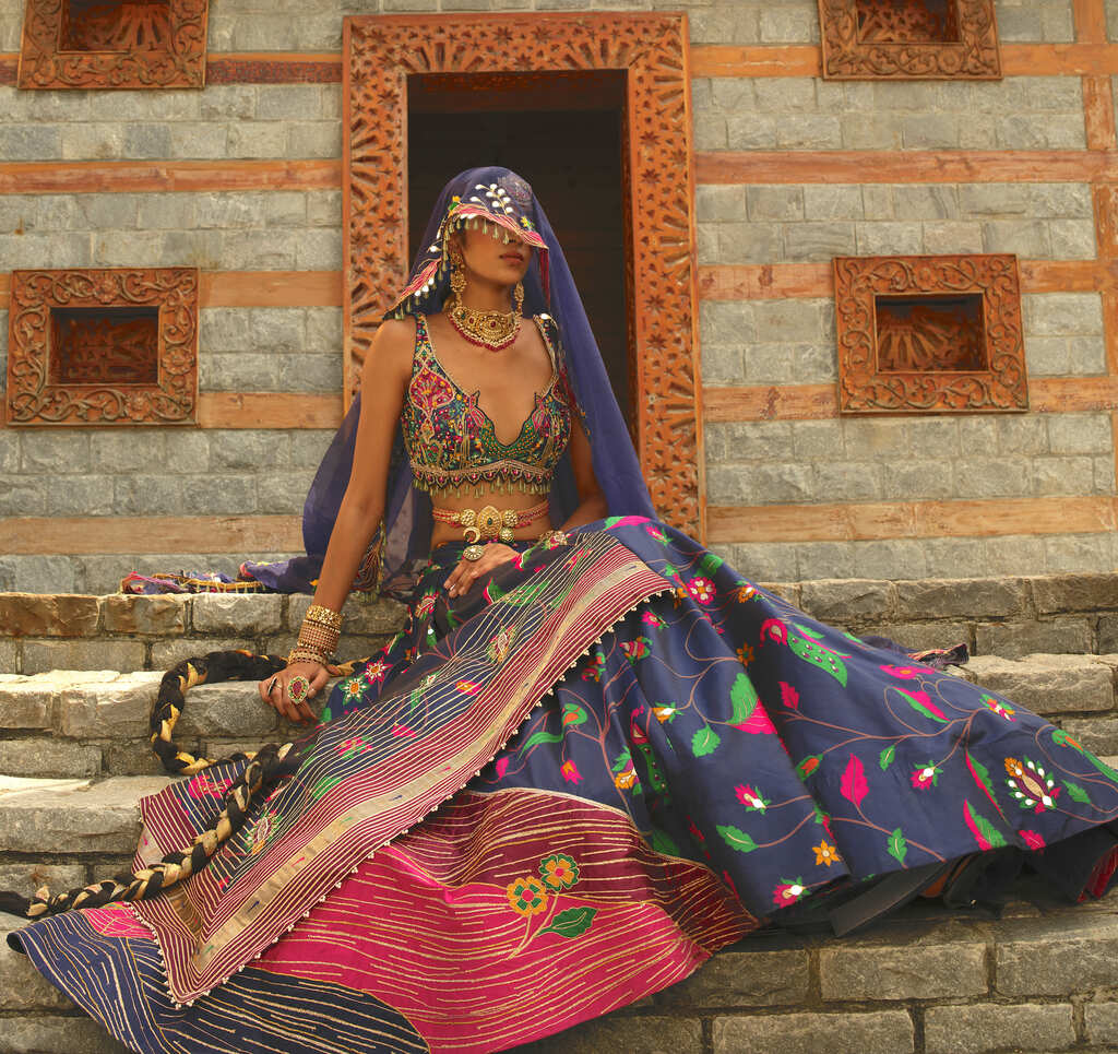 Dark Blue Zari Woven Paithani Lehenga