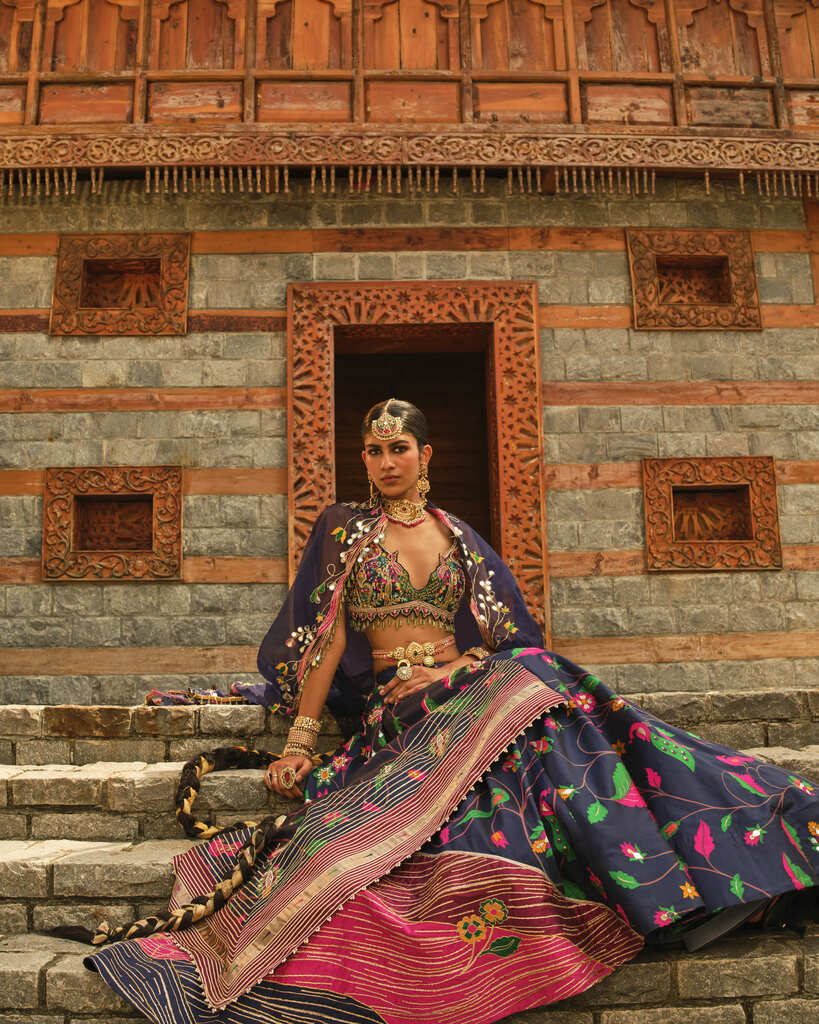 Dark Blue Zari Woven Paithani Lehenga