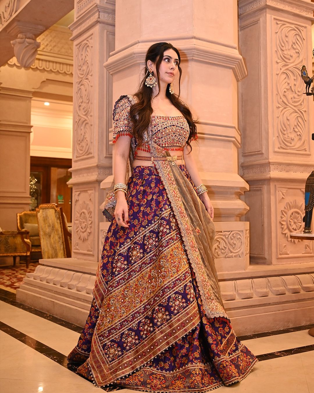 WARINA HUSSAIN in our Purple kani Embroidered Lehenga